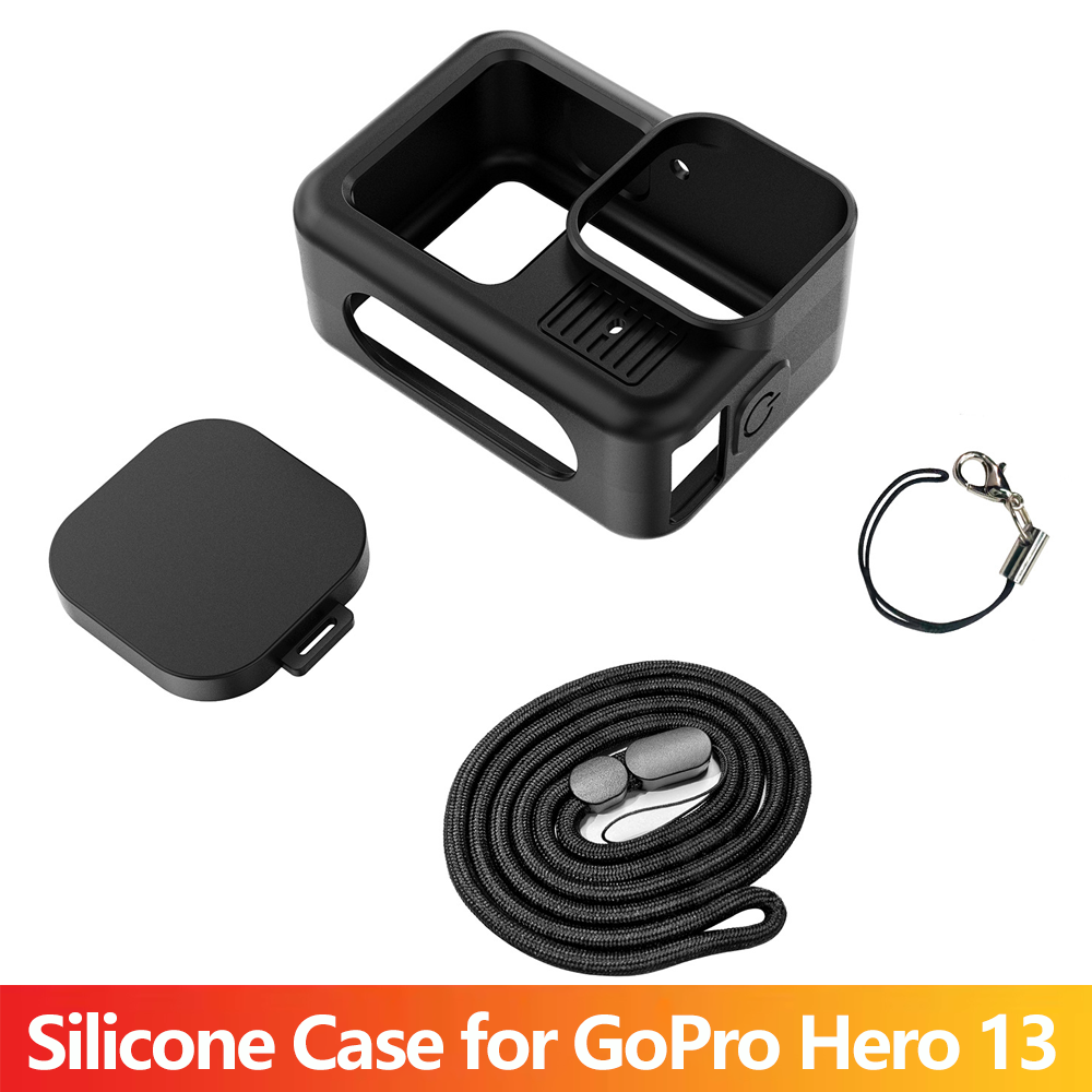 غطاء حماية سيليكون مع حزام يد  - مراجعة Gopro Action Camera Hero 13 Black وسعره